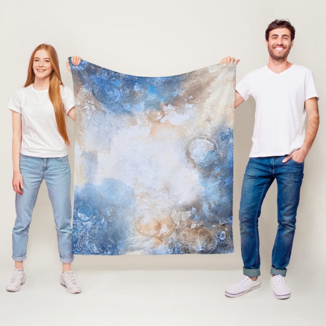 Abstract Blue & Sand Textured Clouds Fleece Blanket (In Situ)
