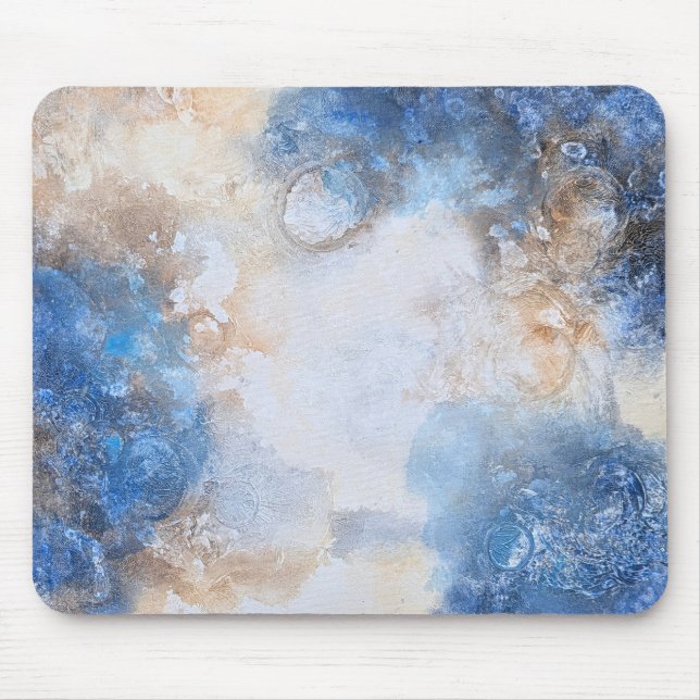 Abstract Blue & Sand Textured Clouds Mouse Pad (Front)