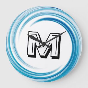 Abstract Blue Sapphire Swirl Monogram Large Clock