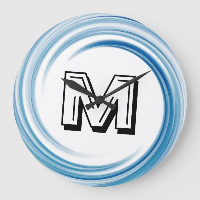 Abstract Blue Sapphire Swirl Monogram Large Clock (Front)