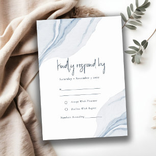 Abstract Blue Sea Beach Watercolor Wedding RSVP Card