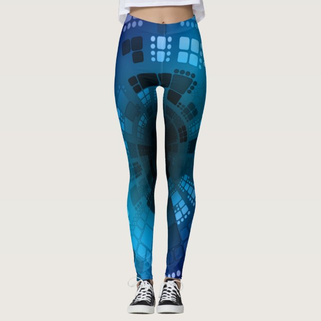 Abstract Blue Sea Gold Diamond Seashell Leggings (Front)
