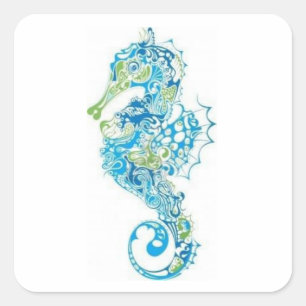 Abstract Blue Seahorse Square Sticker