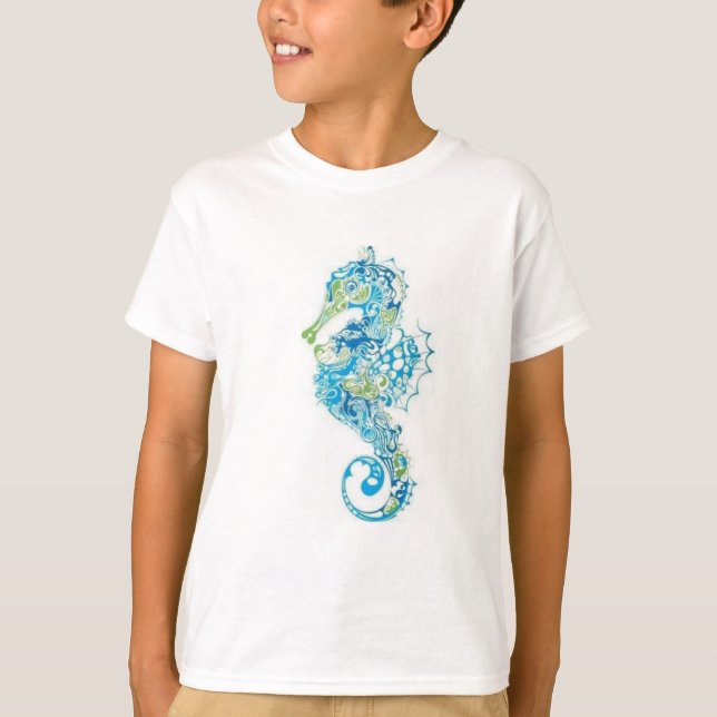 Abstract Blue Seahorse T-Shirt (Front)
