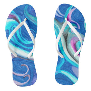 Abstract blue shades Adult Flip Flops, Slim Straps Thongs