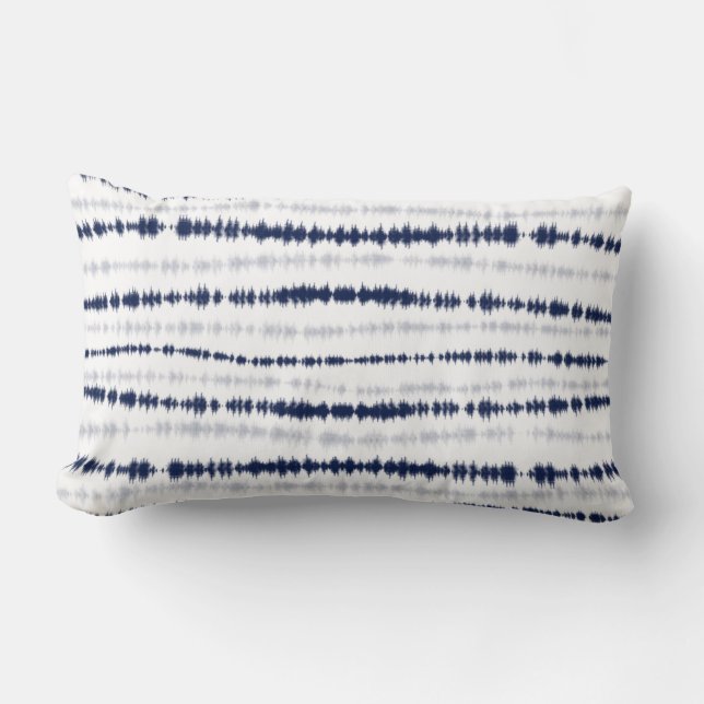 Abstract Blue Shibori Horizontal Lines  Lumbar Cushion (Front)