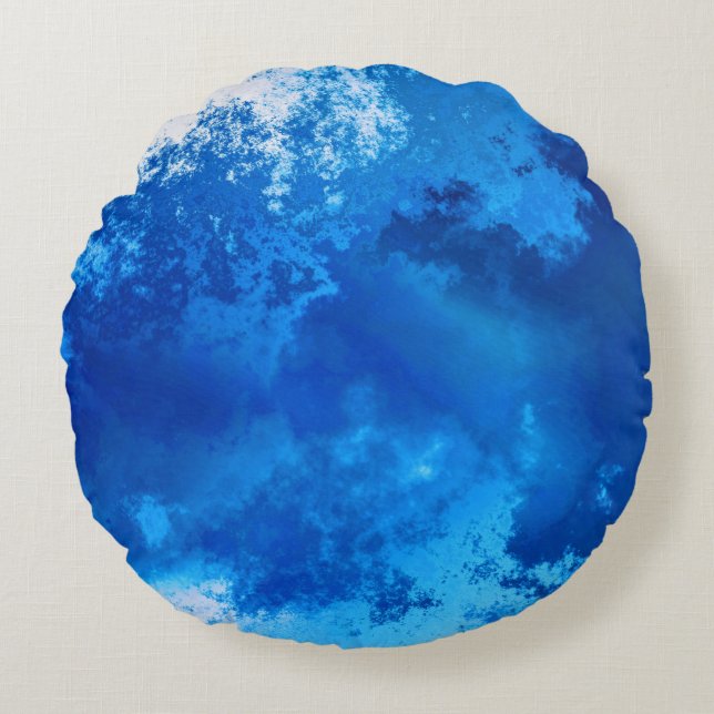 Abstract blue solid colour design round cushion (Front)