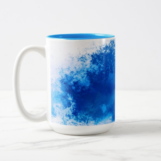 Abstract blue solid colour design Two-Tone coffee mug (Left)