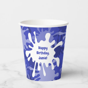 Abstract Blue Splatter Painting Birthday Party Paper Cups