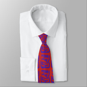 abstract blue spray-painted on red tie