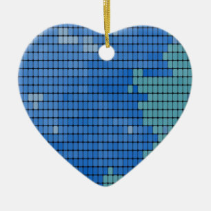 Abstract Blue Square Pattern Ceramic Ornament