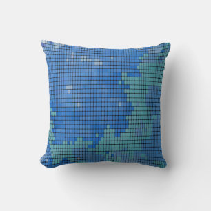Abstract Blue Square Pattern Cushion