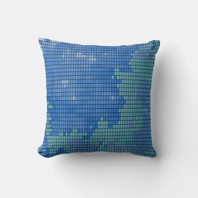 Abstract Blue Square Pattern Cushion (Front)