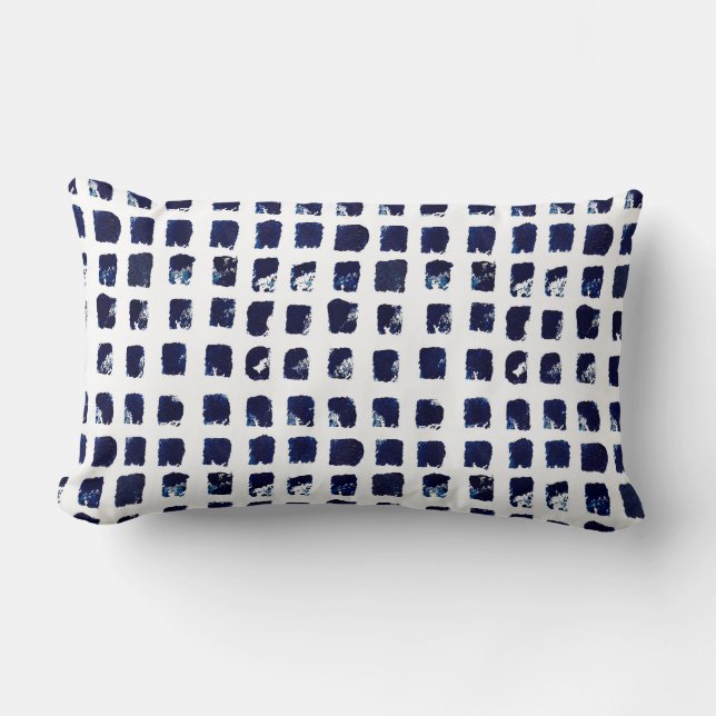 Abstract Blue Square Pattern Painting  Throw Pillo Lumbar Cushion (Front)