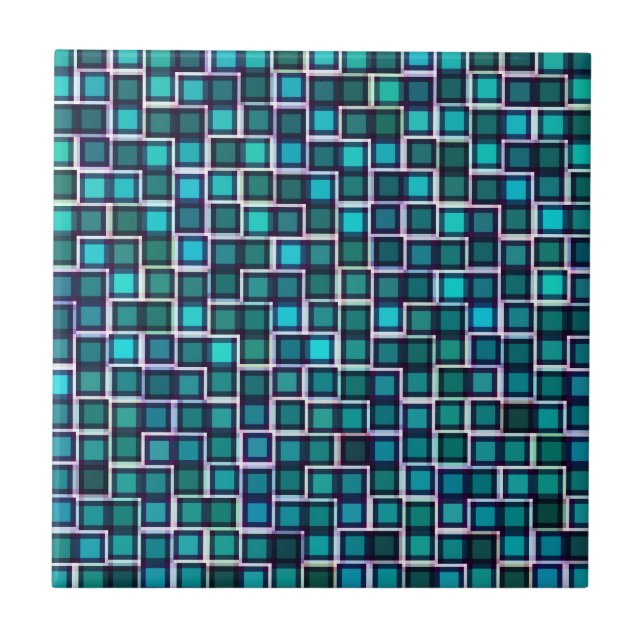 Abstract Blue Squares Pattern Ceramic Tile (Front)