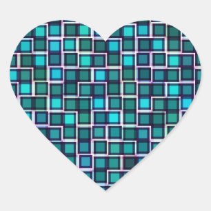 Abstract Blue Squares Pattern Heart Sticker