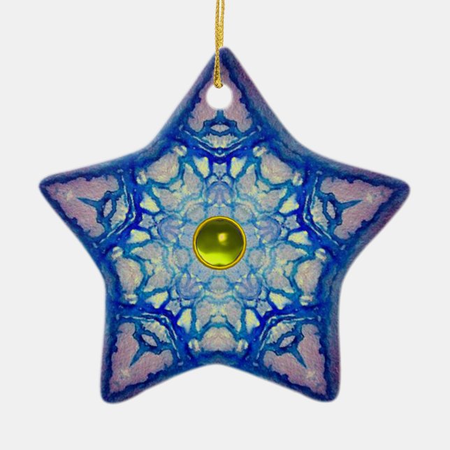 ABSTRACT BLUE STAR WITH GEM STONE CERAMIC ORNAMENT (Front)