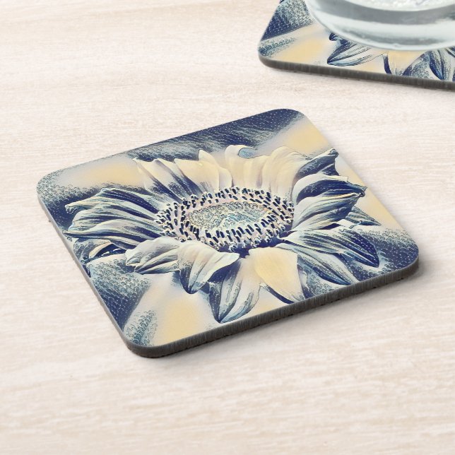 Abstract blue sunflower coaster (Left Side)