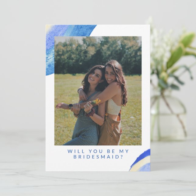 Abstract Blue Swirl Photo Bridesmaid Proposal (Standing Front)