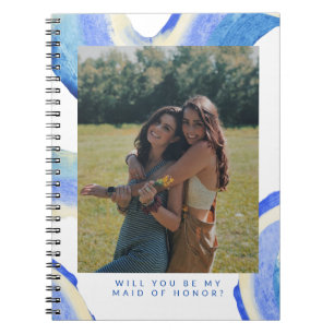 Abstract Blue Swirl Photo Maid of Honour Proposal Notebook
