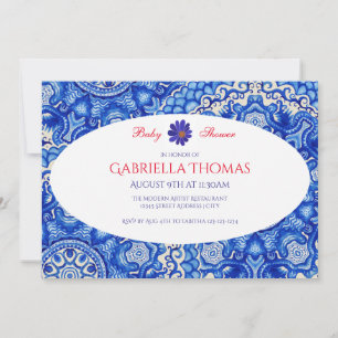 Abstract Blue Swirls - Baby Shower Invitation
