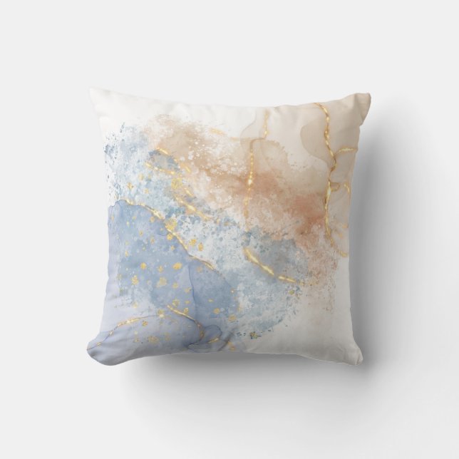 Abstract Blue, Taupe and Gold Cushion (Front)