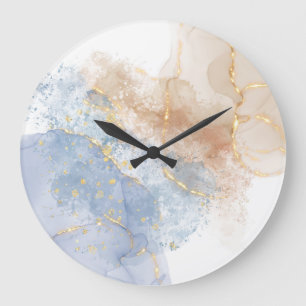 Abstract Blue, Taupe and Gold Large Clock