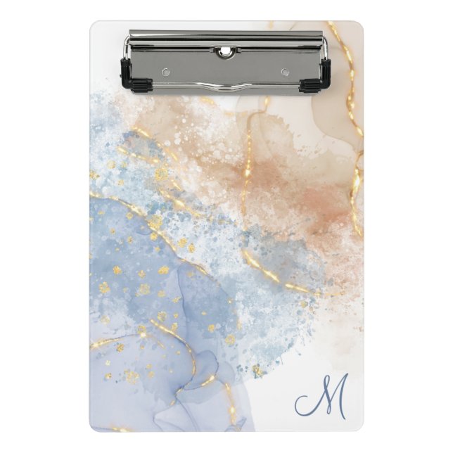 Abstract Blue, Taupe and Gold Mini Clipboard (Front)