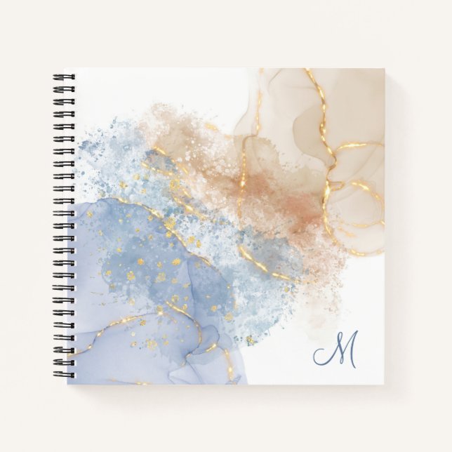 Abstract Blue, Taupe and Gold Notebook (Front)