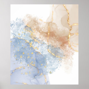 Abstract Blue, Taupe and Gold Poster