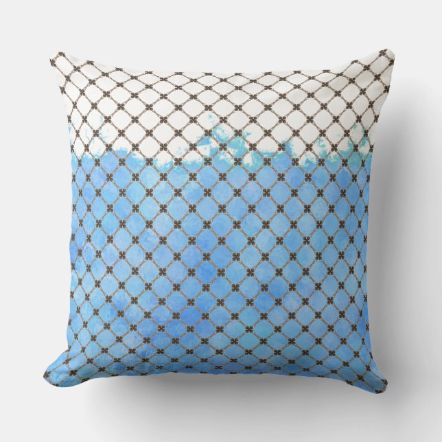 Abstract Blue, Teal, White, Bronze Pattern Cushion (Front)