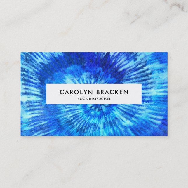 Abstract Blue Tie Dye Watercolor Hippie Pattern  Business Card (Front)