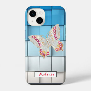 Abstract blue toned cubes Butterfly  Monogram  iPhone 14 Case