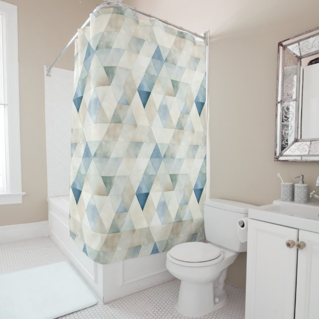 Abstract Blue Tranquil Beach Pattern Shower Curtain (In Situ)