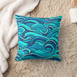 Abstract Blue Turquoise Ocean Water Waves Cushion