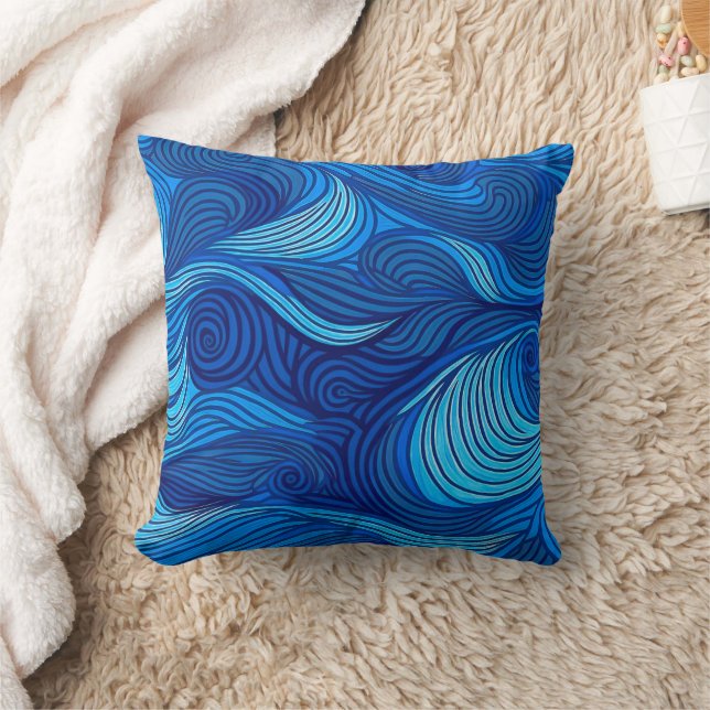 Abstract Blue Turquoise Ocean Water Waves | Cushion (Blanket)