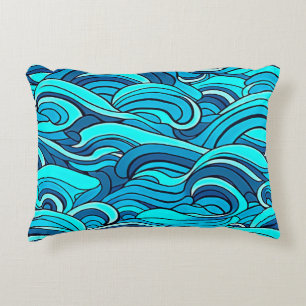 Abstract Blue Turquoise Ocean Water Waves Decorative Cushion