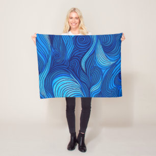Abstract Blue Turquoise Ocean Water Waves Fleece Blanket