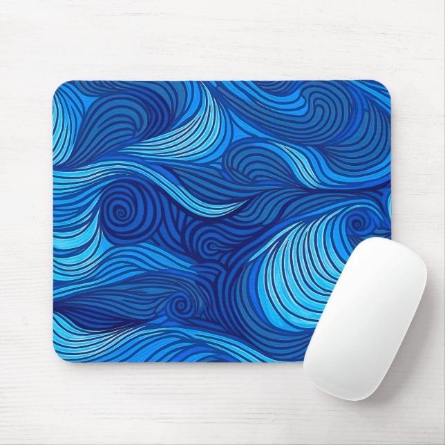 Abstract Blue Turquoise Ocean Water Waves | Mouse Pad (With Mouse)