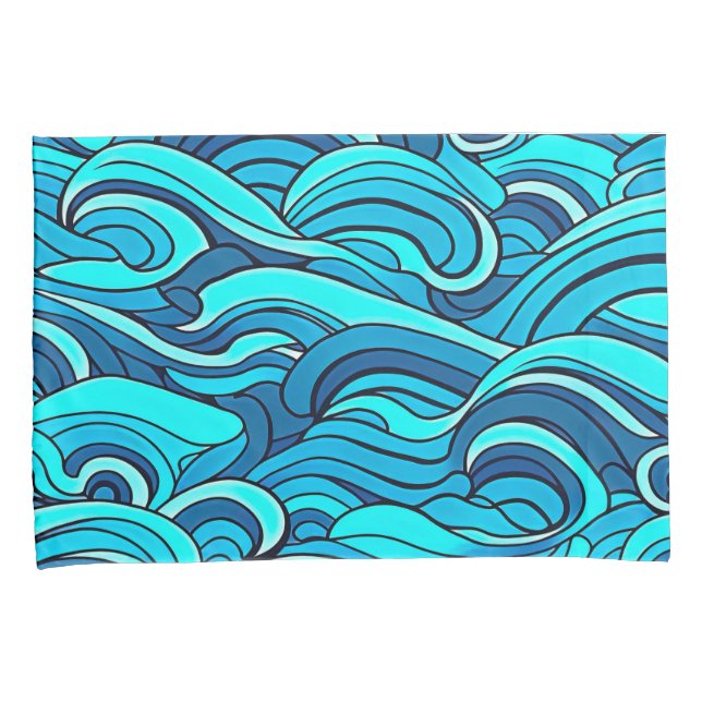 Abstract Blue Turquoise Ocean Water Waves | Pillowcase (Front-Right)