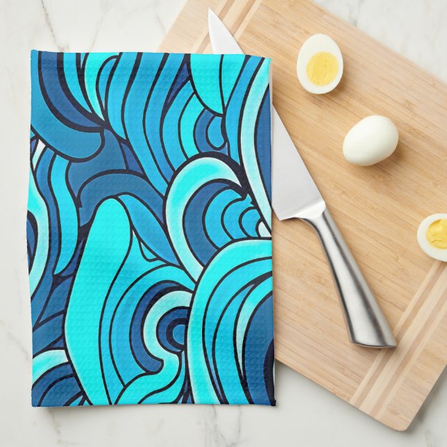 Abstract Blue Turquoise Ocean Water Waves | Tea Towel (Quarter Fold)