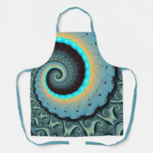 Abstract Blue Turquoise Orange Fractal Art Spiral Apron
