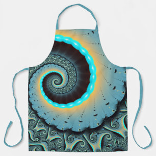 Abstract Blue Turquoise Orange Fractal Art Spiral Apron