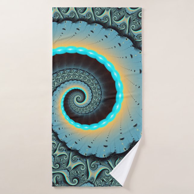 Abstract Blue Turquoise Orange Fractal Art Spiral Bath Towel (Bath Towel)