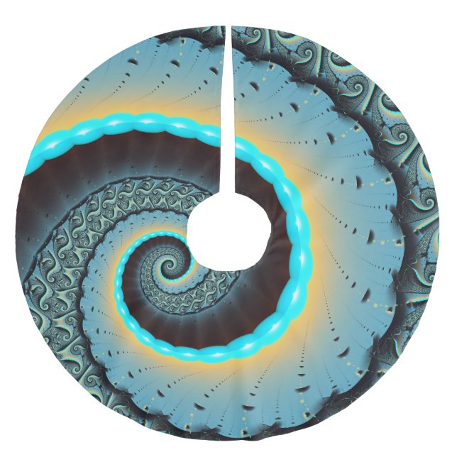 Abstract Blue Turquoise Orange Fractal Art Spiral Brushed Polyester Tree Skirt (Front)