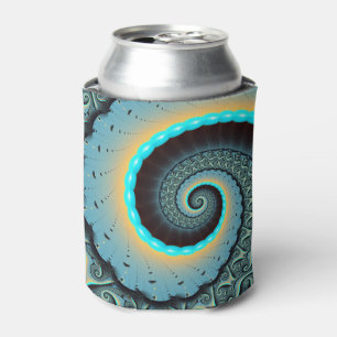 Abstract Blue Turquoise Orange Fractal Art Spiral Can Cooler