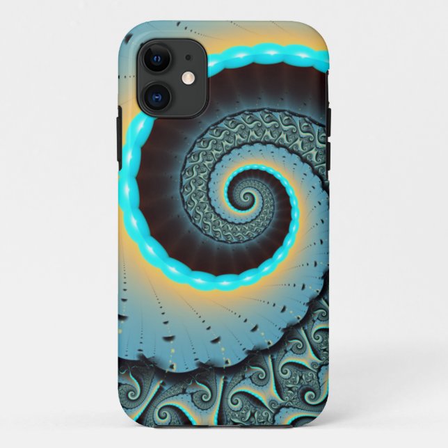 Abstract Blue Turquoise Orange Fractal Art Spiral Case-Mate iPhone Case (Back)