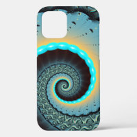 Abstract Blue Turquoise Orange Fractal Art Spiral