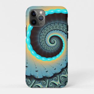 Abstract Blue Turquoise Orange Fractal Art Spiral iPhone 11 Pro Case