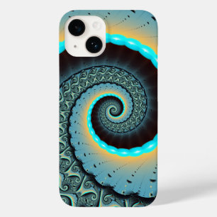 Abstract Blue Turquoise Orange Fractal Art Spiral Case-Mate iPhone 14 Case